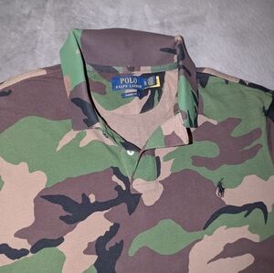 Polo by Ralph Lauren Men's Green and Brown Camouflage Polo